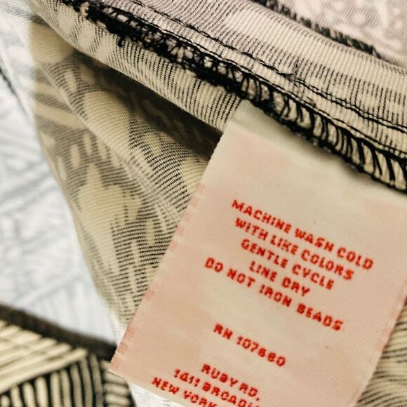 Ruby Rd. Sz 12 Geometric Design w Beading Neckline Brown & Tan Jacket 3/4 Sleeve - Picture 5 of 11